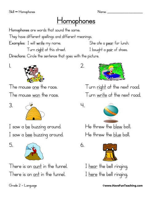 Homophones worksheet | PDF