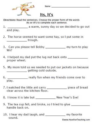 Homophone Worksheet - Its | Education World