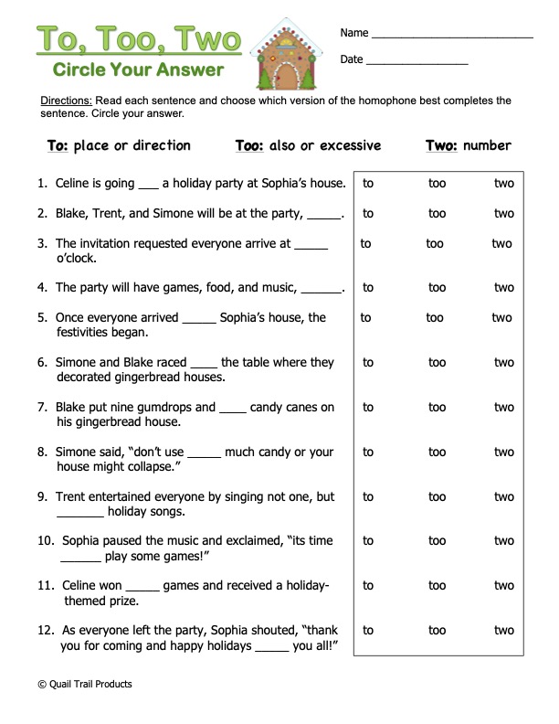 Homophone Worksheets | Christmas Holiday Theme