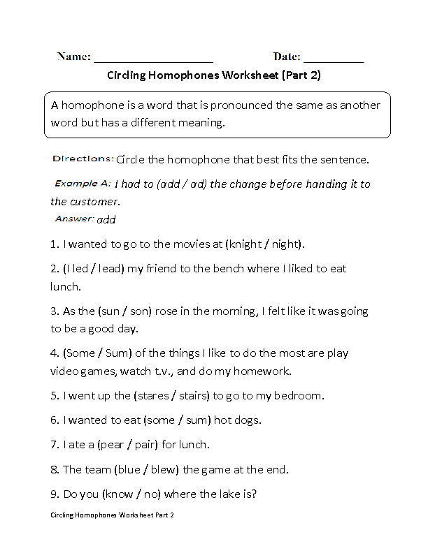 homophones worksheet high school