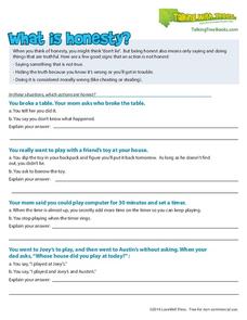 What Is Honesty? Worksheet for Kindergarten - 2nd Grade | Lesson ...