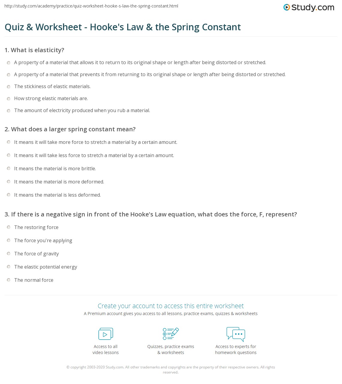hooke s law worksheet