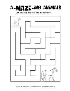 A-Maze-Ing Animals -- Horse Worksheet for Pre-K - Kindergarten ...