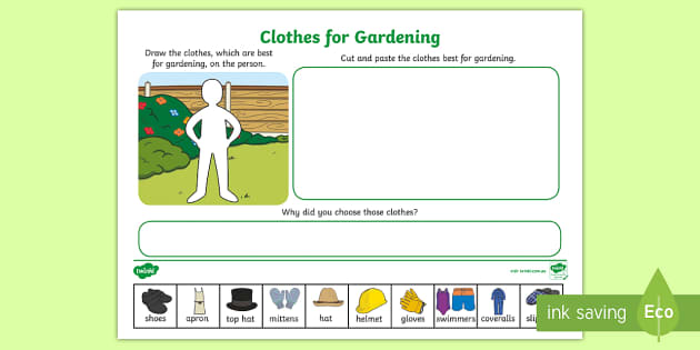 Clothes for Gardening Worksheet (teacher made) - Twinkl
