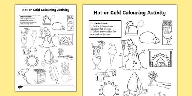 Hot and Cold Worksheet - Colouring Worksheet - KS1 - Twinkl