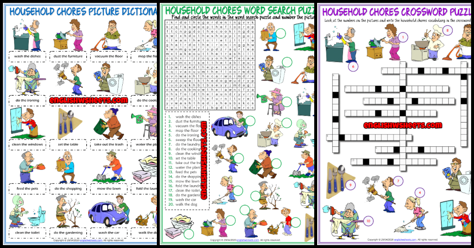 Household Chores ESL Vocabulary Worksheets
