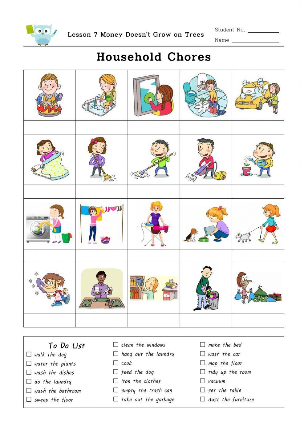 Household Chores online pdf exercise for Grade 1  