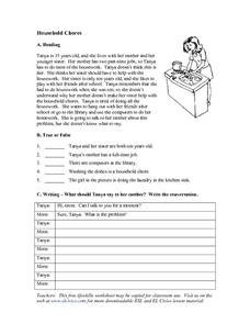 Household Chores Worksheet for 5th - 7th Grade | Lesson Planet