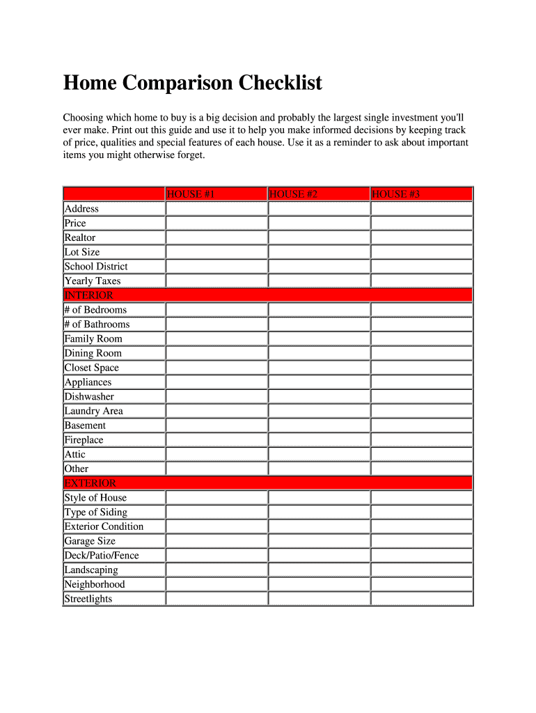 House buying comparison spreadsheet: Fill out &  sign online | DocHub
