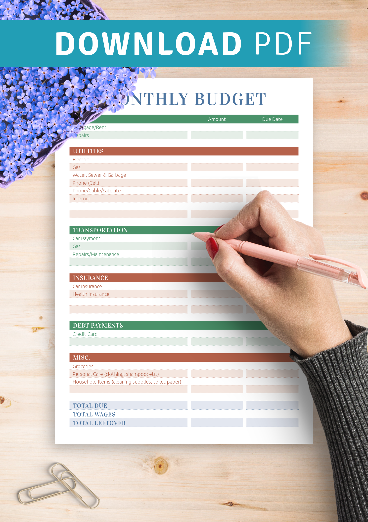 household budget worksheet printable pdf