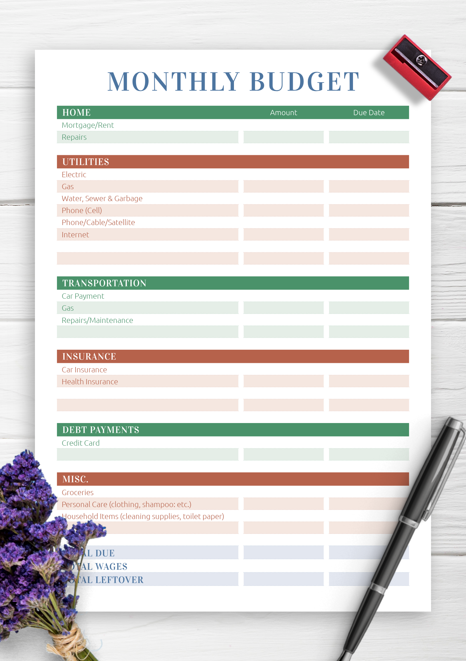 household budget worksheet printable pdf