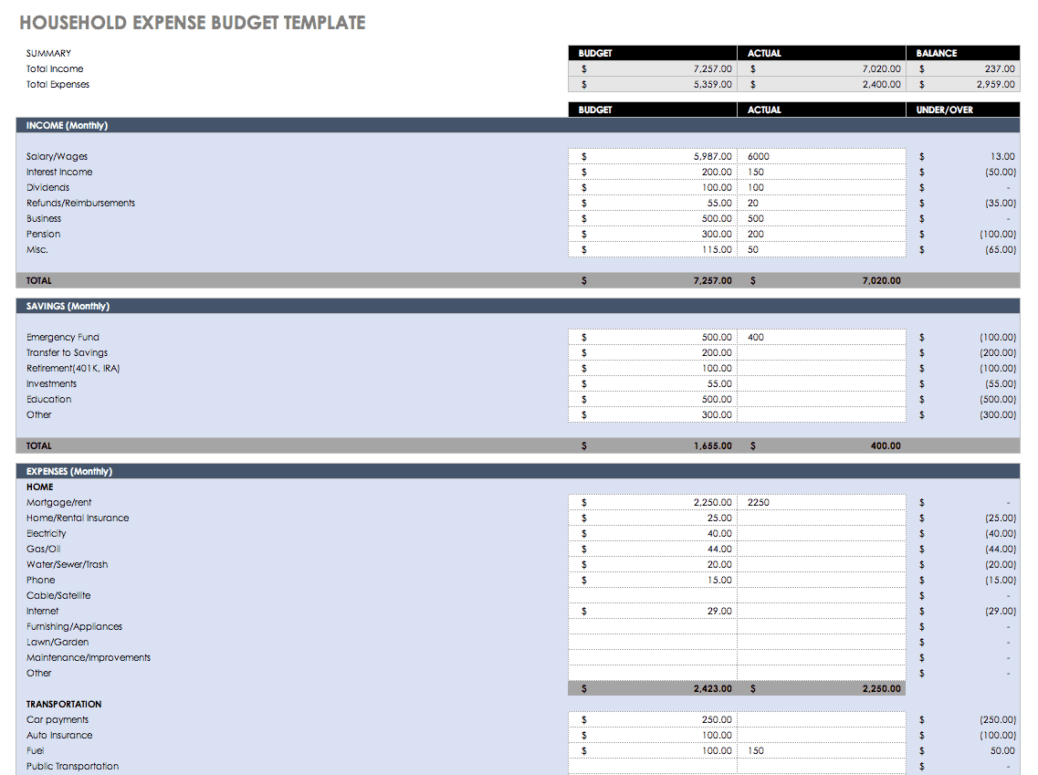 household budgeting worksheet