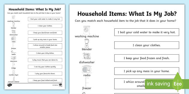 household items worksheet