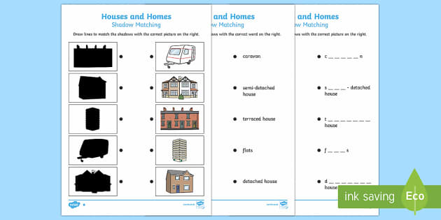 Houses and Homes Matching Worksheet / Worksheet - Twinkl
