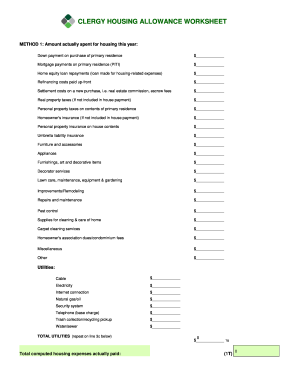 Housing Allowance Worksheet - Fill Online, Printable, Fillable ...