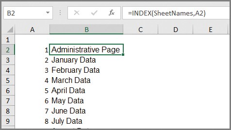 Microsoft Excel: Create an automated list of worksheet names ...