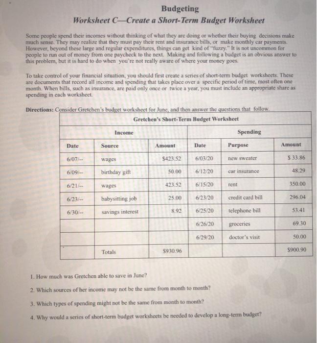 how to budget and save money worksheet