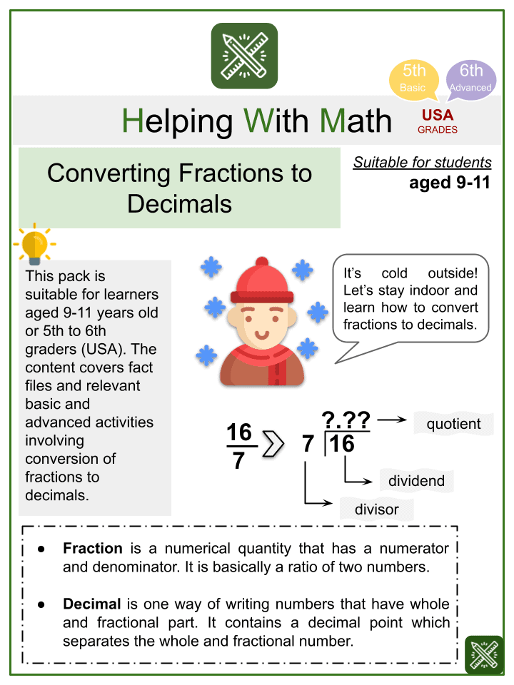 how to convert fractions to decimals worksheet