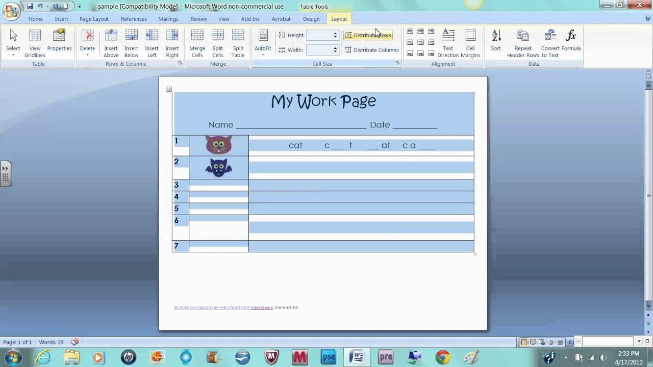 Make a Worksheet for Students in Word