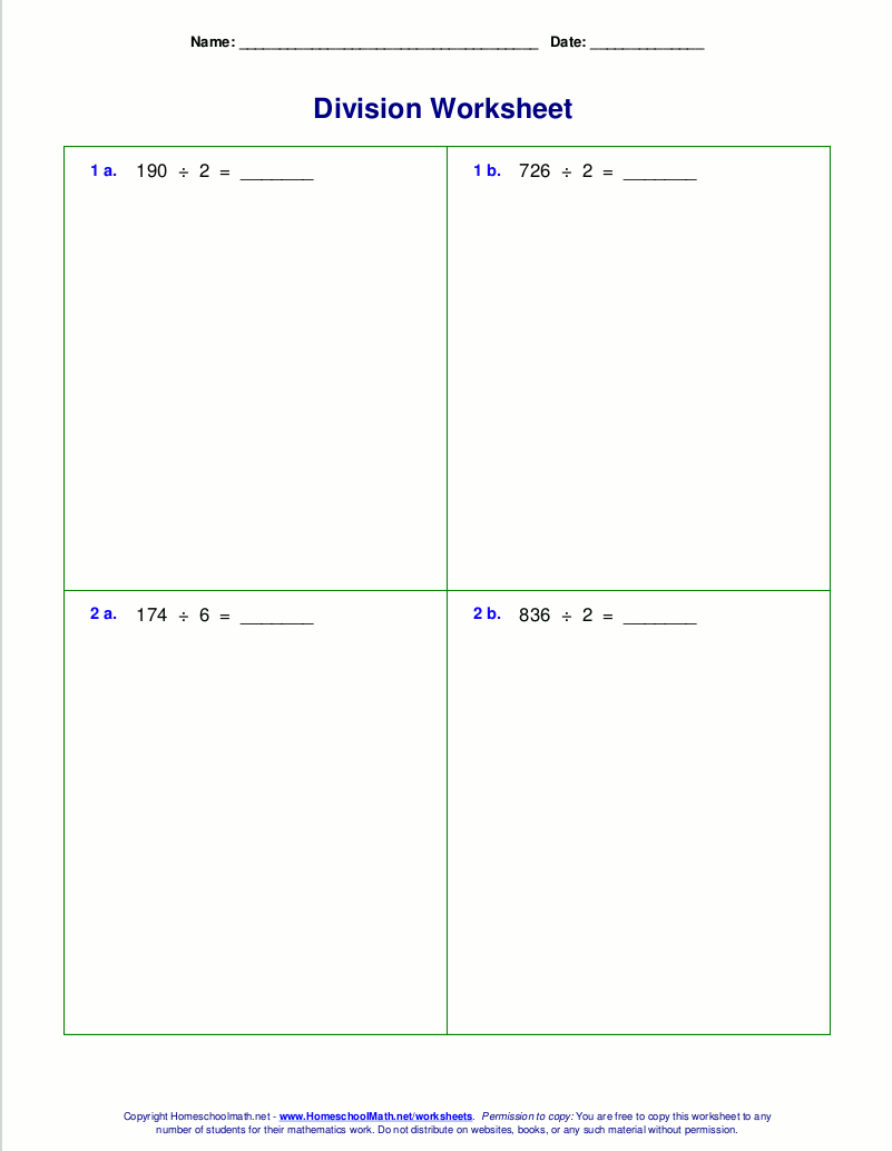 Long division worksheets for grades 4-6