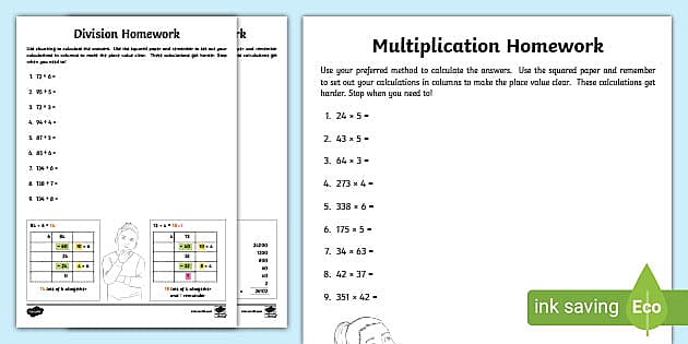 Multiplication and Division Homework Worksheet - Twinkl