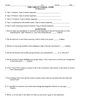 The Great Fossil Find Worksheet - Fill and Sign Printable Template ...