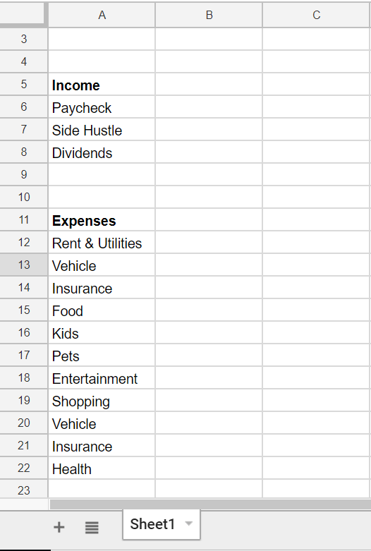 how to set up a budget worksheet