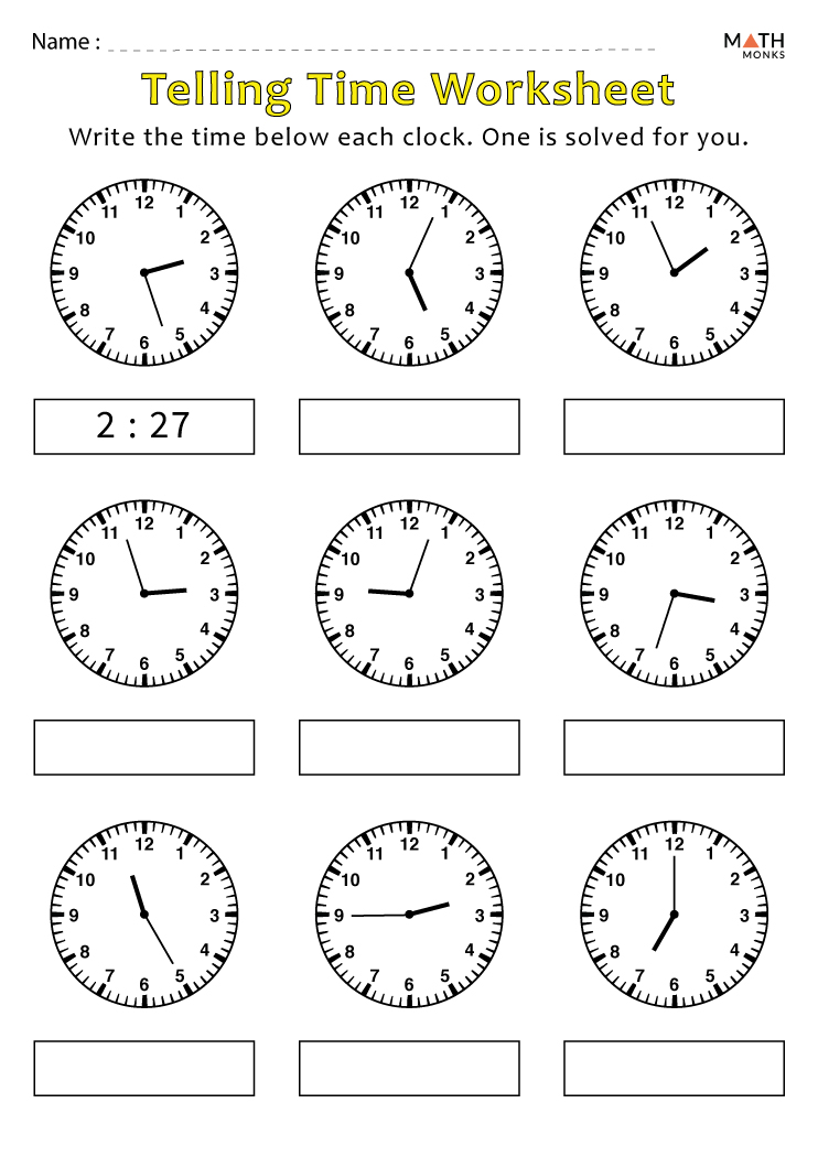 Telling Time Worksheets with Answer Key