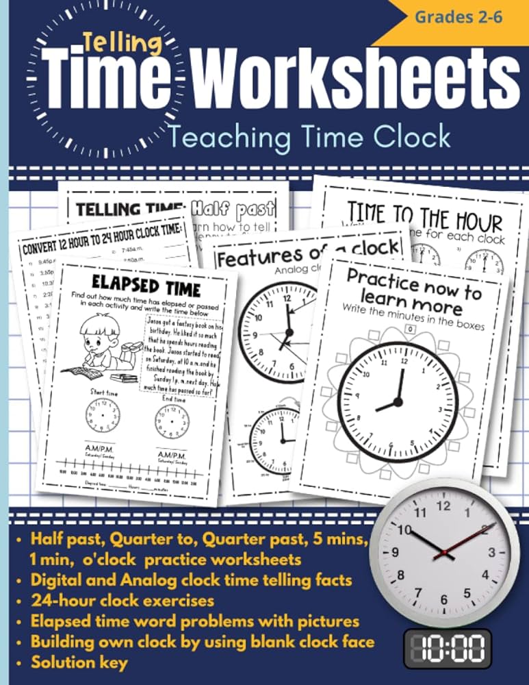 Telling Time Worksheets Time telling workbook with answer key for kids