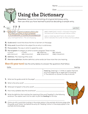 Using the Dictionary | Worksheet | Education.com - Worksheets Library