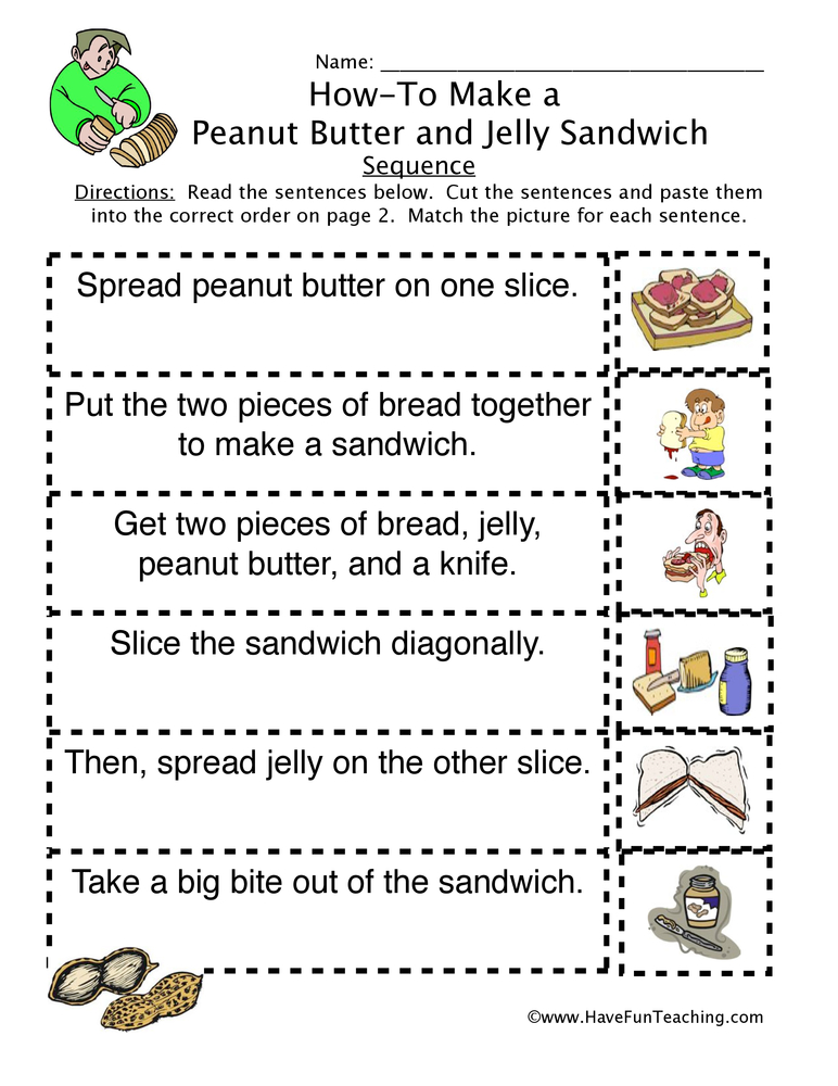 How to Peanut Butter Jelly Sandwich Sequence Worksheet - Have Fun ...
