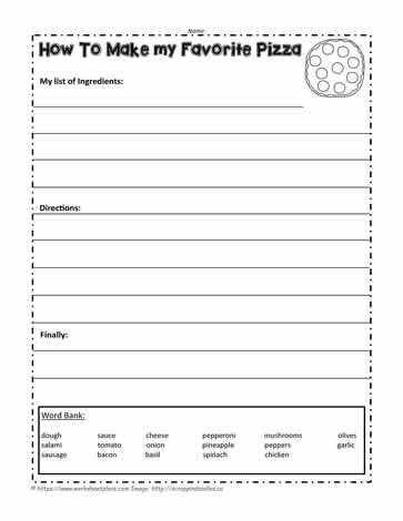 How to Make a Pizza Worksheets