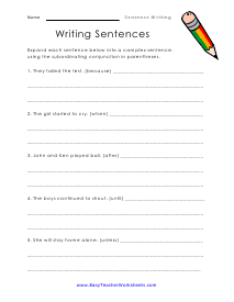 how to write a sentence worksheet