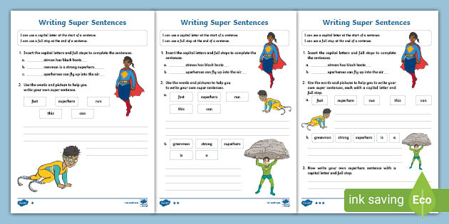 Writing Super Sentences Differentiated Worksheet - Twinkl