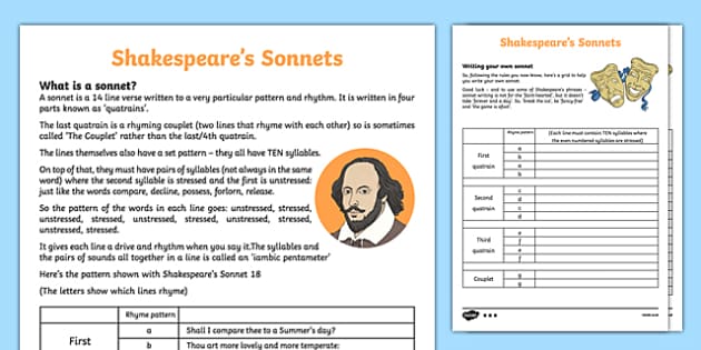 how to write a sonnet worksheet