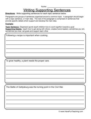 how to write a topic sentence worksheet