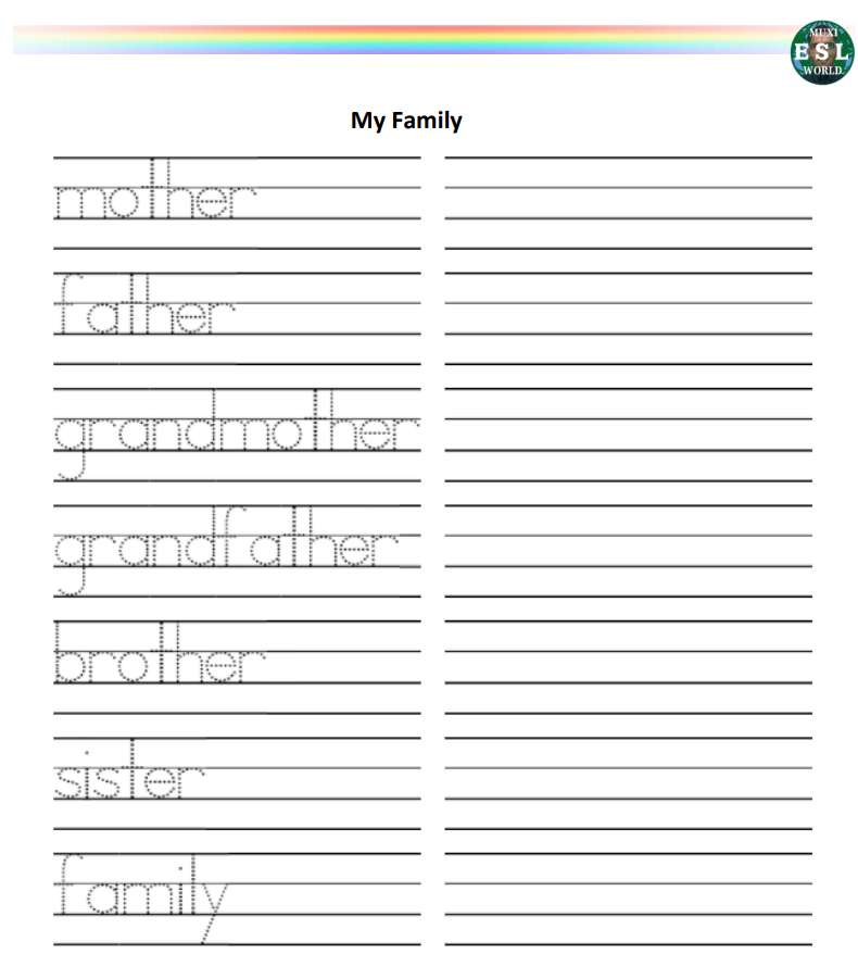 Family Writing Worksheet - Muxi ESL World
