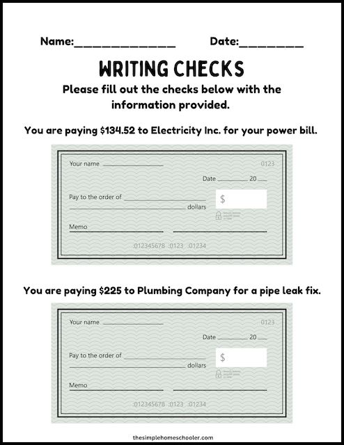 Real Life Skills: How To Write A Check Worksheets - The Simple ...
