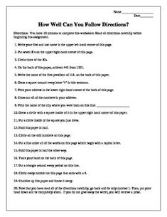 how well do you follow directions worksheet
