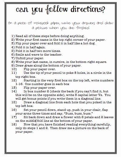 how well do you follow directions worksheet