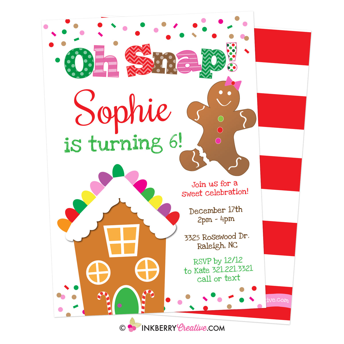 Gingerbread Birthday Party Invitation, Oh Snap Girls Gingerbread ...