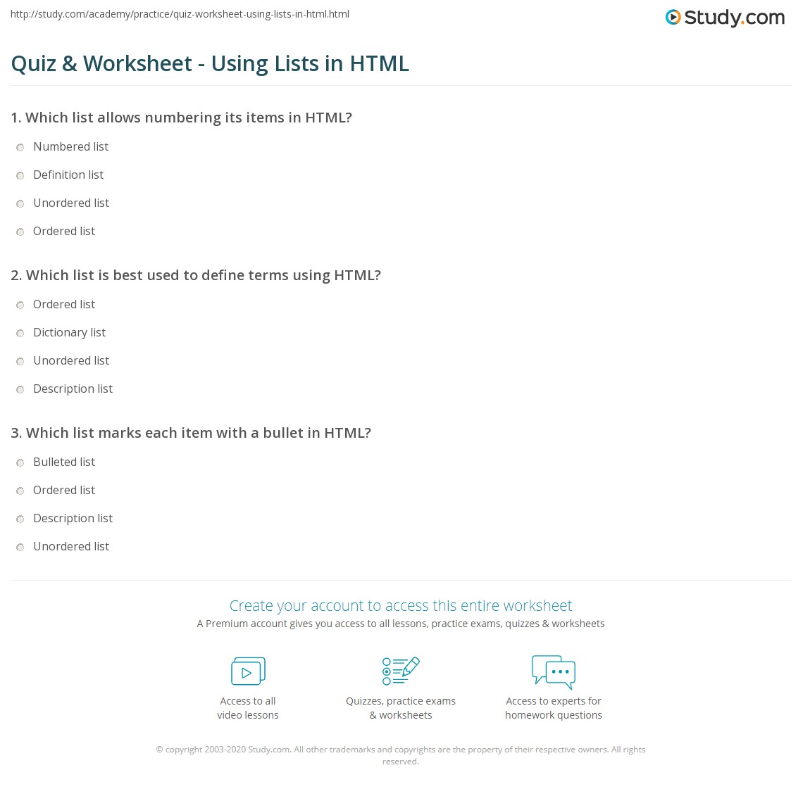 html worksheet