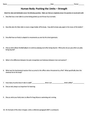 Human Body Pushing The Limits Strength Worksheet 2020-2024 - Fill ...