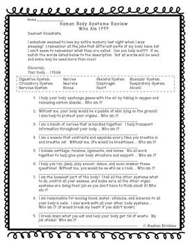 Human Body Systems Worksheet-NCES Aligned