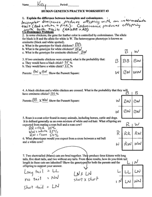 Human Genetics Practice WS incomplete, codominant, sex linked ...