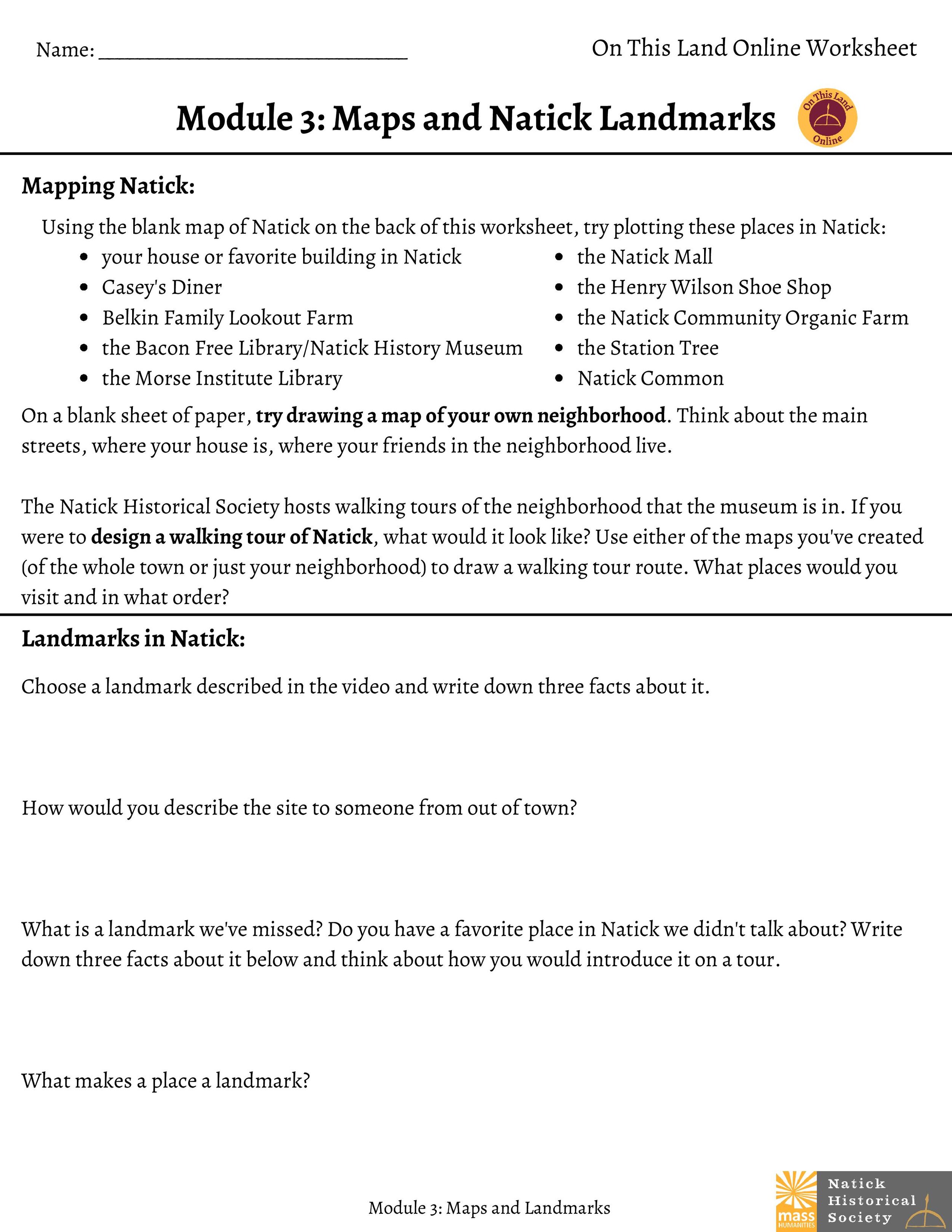 Worksheets — Natick Historical Society