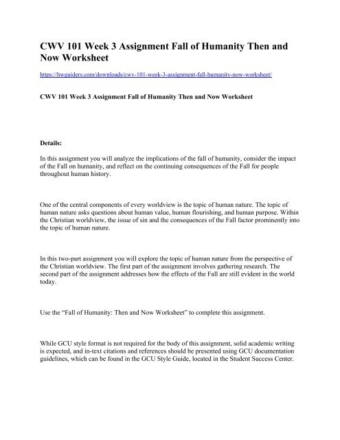 CWV 101 Week 3 Assignment Fall of Humanity Then and Now ...