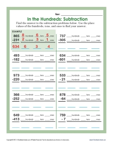 In the Hundreds | 2nd Grade Subtraction Worksheets