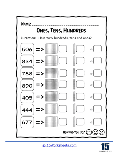 hundreds tens and ones worksheet