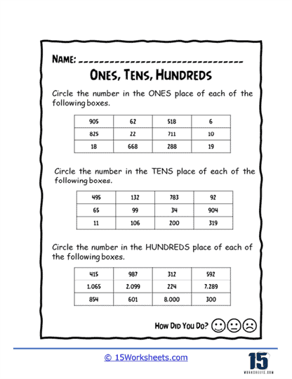 Ones, Tens, Hundreds Worksheets - 15 Worksheets Library